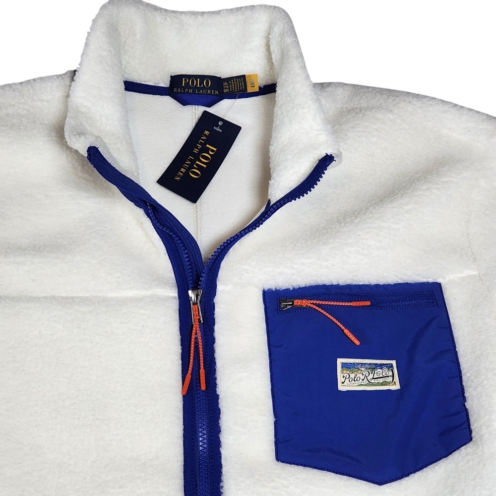 Polo Ralph Lauren Bonded Pile Fleece Jacket Clubhouse White Blue XXL 2XL Men NWT